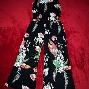 Bumblebella By Jill Martin Women's Dreamy Jumpsuit Black Tropical W/ Pockets